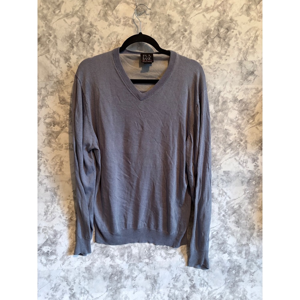 Jos A Bank Signature Collection‎ Blue V-Neck Long Sleeve Silk Sweater XL